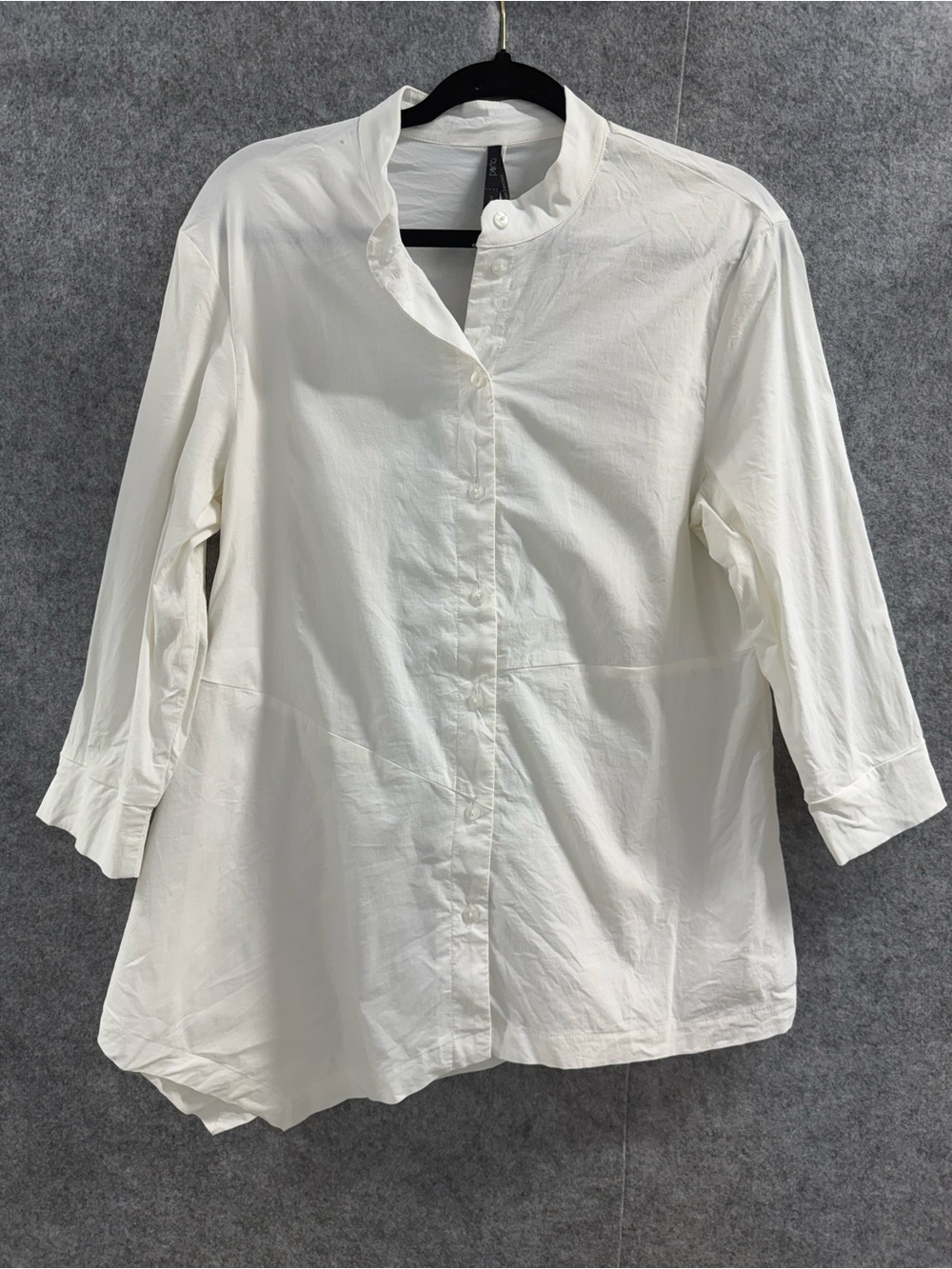 Porto Relaxed White Mandarin-Collar Button-Front Shirt - Womens 3 - Classic